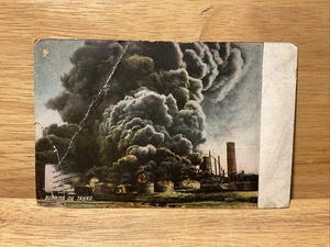 Vintage 1906 Postkarte ungeteilt hinten brennende Öltanks Nationale Raffinerie  - Bild 1 von 2