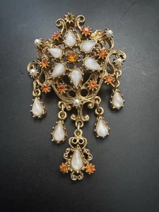 Beautiful Vintage Florenza Renaissance Style Dangling Faux Opal Brooch Pin - Imagen 1 de 10