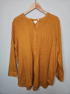 J.Jill Top Donna L Giallo Senape Popover Swiss Dot Pintuck Tunica Boho Hippie - Foto 1 di 10