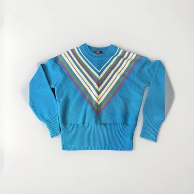 Rare Vintage White Stag Wool Sweater, Women’s Large Blue Multicolor V Neck Retro - Image 1 of 4