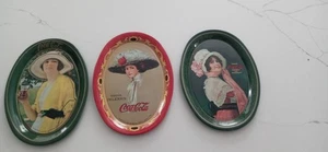 Lot of 3 Coca Cola Small Vintage Oval Mini Tin Tip Trays 6in x 4.5in - Picture 1 of 5