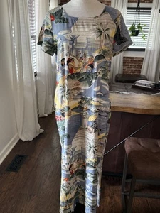 Reyn Spooner 100% Silk Hawaiian Maxi Dress Ships Planes Hula Girls Size Small - Picture 1 of 9