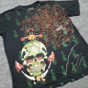 Authentisches Vintage Christian Audigier Hemd Y2K Herren Größe 2XL Totenkopf Flügel Dolche - Bild 1 von 13