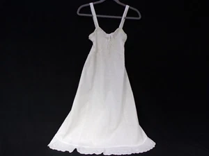 USA Vintage 1950s Loomcraft Dress Nightgown W 14 Ivory Cotton Shirred Bodice F25 - Picture 1 of 12