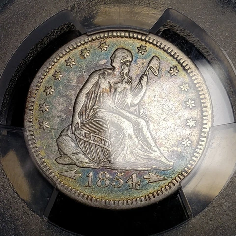 1854 25c Seated Liberty Quarter - Neon Rainbow Toning - PCGS XF Detail - B3320 Cover