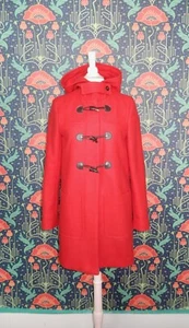 United Colors of Benetton Red Wool Blend Preppy Duffle Hooded Coat Jacket 42/6 - Bild 1 von 6