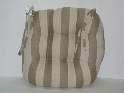 Resort Spa Outdoor Tufted Round Seat Pad ~ Tan Stripe ~ 18" x 4" Thick NEW - Image 1 of 3