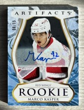Marco Kasper 2023-24 UD Artifacts Rookie Dual Patch Auto RC #d 09/15 Red Wings
