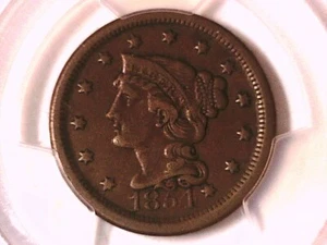 1854 Braided Hair Large Cent Penny PCGS VF 35 Details 29875975 - Picture 1 of 3