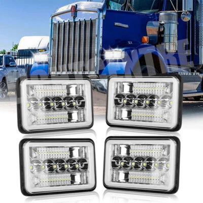 4pcs 4x6" LED Headlights For Kenworth T800 T400 T600A W900 Peterbilt 357 378 379 - Image 1 of 4