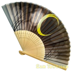 Bamboo Folding Fan Sensu Daiso Japan - Moonlit Night 9.1" Lunar Japan Culture - Picture 1 of 5