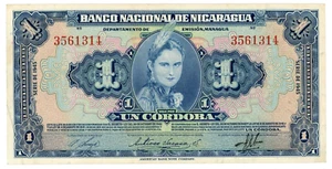 Nicaragua ... P-90b ... 1 Cordoba ... 1945 ... *VF+*😄 - Picture 1 of 2