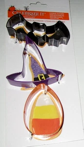 HALLOWEEN COOKIE CUTTER SET ~  Bat,Witches Hat,Candy Corn By Celebrate-It - Picture 1 of 1