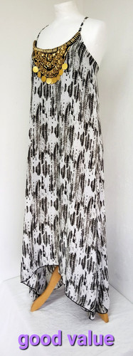 OFF WHITE Abito lungo estivo Boohoo taglia UK bianco sporco grigio nero oro offerte al collo