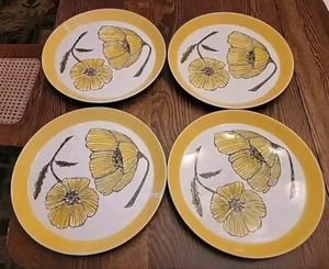 4 Vintage Mikasa Duplex Seibel Dinner Plates Duet D3301 Yellow Poppies 10.75" - Picture 1 of 12