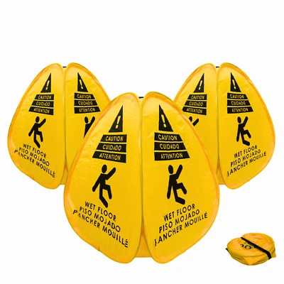 OHIO CREATIONS 3 Pack Caution Wet Floor Pop-Up Signs Yellow Bilingual Foldable Portable Durable
