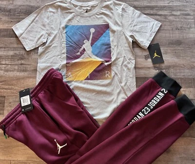 NWT Nike Air Jordan Boys YLG Burgundy/Gray Jogger Pants Set Large - Image 1 of 4