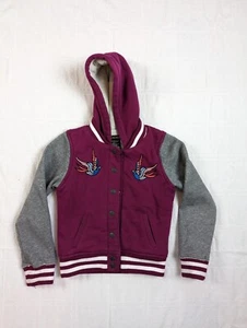 Girls VIGOSS Burgundy Jacket with Hood and Embroidered Birds Size 7 - Picture 1 of 11