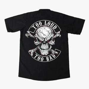 Lethal Threat Too Loud Too Bad Skull Crossbones Button Down Work Shirt HW50195 - Imagen 1 de 5