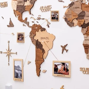 ENJOY THE WOOD 3D Wood World Map Wall Art Large L, Multicolored - Picture 1 of 11