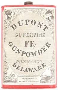Antique Dupont FF Superfine Gunpowder Tin Can Red Paper Label 1924 Hunting Old - Picture 1 of 23