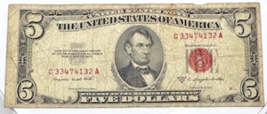 1953 B Series $5 Red Seal Circulated Bank Note C 33474132 A - Picture 1 of 2