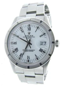 Orologio Uomo Rolex Data Acciaio Inox Cinturino Oyster Bianco e Nero Quadrante Romano 15010 - Foto 1 di 6