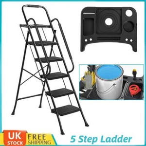 FOLDABLE 5 STEP LADDER SAFETY NON SLIP TREAD HANDRAIL STOOL LADDERS KITCHEN - Picture 1 of 9