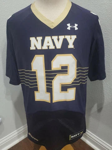 New Mens Navy Midshipmen Under Armour Football Jersey #12 Size Medium Navy Blue Cover