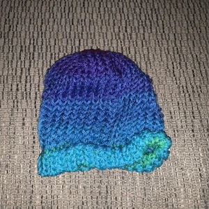 Handmade Knit Hat. Baby/pet Sized. Purple &Blue - Picture 1 of 2
