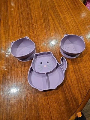 Placa de succión de silicona para gato púrpura dividido Melii y 2 cuencos sin BPA Foto 1 de 4