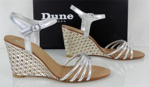 Dune London Hath Dress Strappy Wedge Heels Sandal Leather Silver Size 11 / EU 41 - Picture 1 of 8