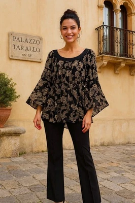 Top de muñeca bebé Essentials By Milano para mujer negro beige floral semi transparente forrado 3X Foto 1 de 4