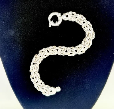Sterling Silver .925 Byzantine Bracelet 7.5 inch 10mm 21 gr Made in Italy - Image 1 of 4