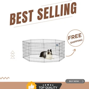 Folding Metal Dog Exercise Pen, 30''H Outdoor Playpen for Safe 16 Sq Ft Space - Picture 1 of 8