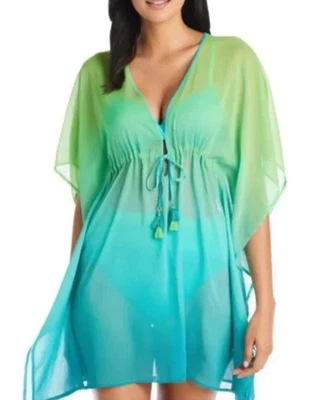Bleu Rod Beattie Feminino Chiffon Ombré Caftan Swim Cover-up Borlas Azul/Verde P - Imagem 1 de 4