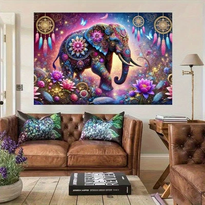 Tapiz de pared vibrante elefante y floral atrapasueños - 8x6 pies tela de poliéster Ba Foto 1 de 4