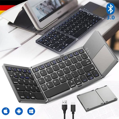 Faltbare Mini Bluetooth Tastatur 140mAh mit Touchpad Keyboard faltbar Super Slim - Bild 1 von 4