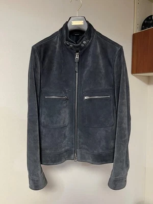 Used Tom Ford Cashmere Suede Leather Riders Jacket Size 48 Blue Gray Length 63cm - Image 1 of 4