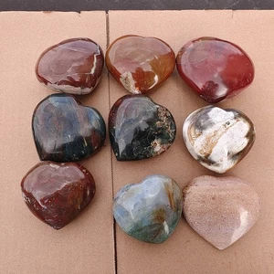 5.18LB 9Pcs Natural Ocean Jasper Heart Quartz Crystal Mineral specimen Healing - Picture 1 of 13