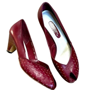 Fanfares Perforated Heels Cranberry Wine Merlot Women's VTG Heels Brazil 10 2” - Picture 1 of 11
