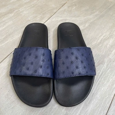 Sandalias de lujo para hombre piel genuina de pierna de avestruz 100 % hechas a mano, negras talla 8 EE. UU. EỤ 41 Foto 1 de 4