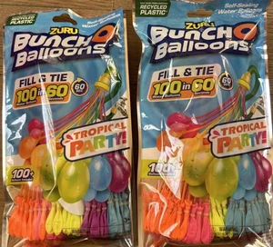 LOTE de DOS paquetes de 100 globos de agua Bunch O colores de fiesta tropicales-rosa azul verde - Imagen 1 de 1