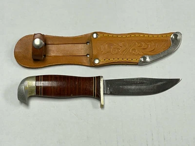 Cuchillo Scout de Caza Lisakki Jarvenpaa Kauhava Funda de Cuero Hoja Fija Finlandia Foto 1 de 4