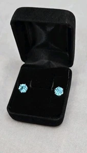 Aqua Blue Crystal Prong Set Sparkly Gold Tone Metal Stud Post Earrings - Picture 1 of 5