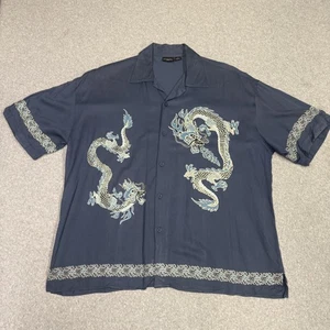 Guess Jeans Shirt Mens XL Dragon Print Button Up Camp Casual 90s Rayon - Picture 1 of 11