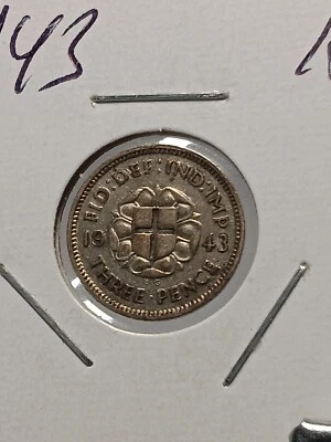 Gran Bretaña 1943/Reino Unido 3 peniques - Moneda de plata mundial - Au Toned Choice N/199 Foto 1 de 2