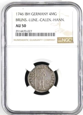 1746 German States Brunswick Luneburg Calenberg Hannover 4 Mariengroschen NGC 50 - Image 1 of 2