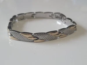 Silver & Gold Plated Magnetic Link Bracelet - Two Tone Magnetic Bracelet X Shape - Picture 1 of 3