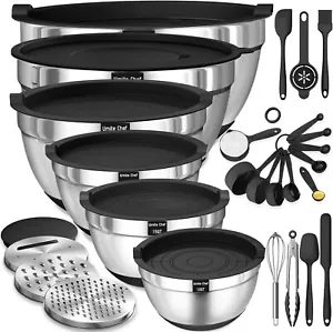 Mixing Bowls W/Airtight Lids Set 26PCS Stainless Steel Bowls Grater Set, Black - Picture 1 of 9